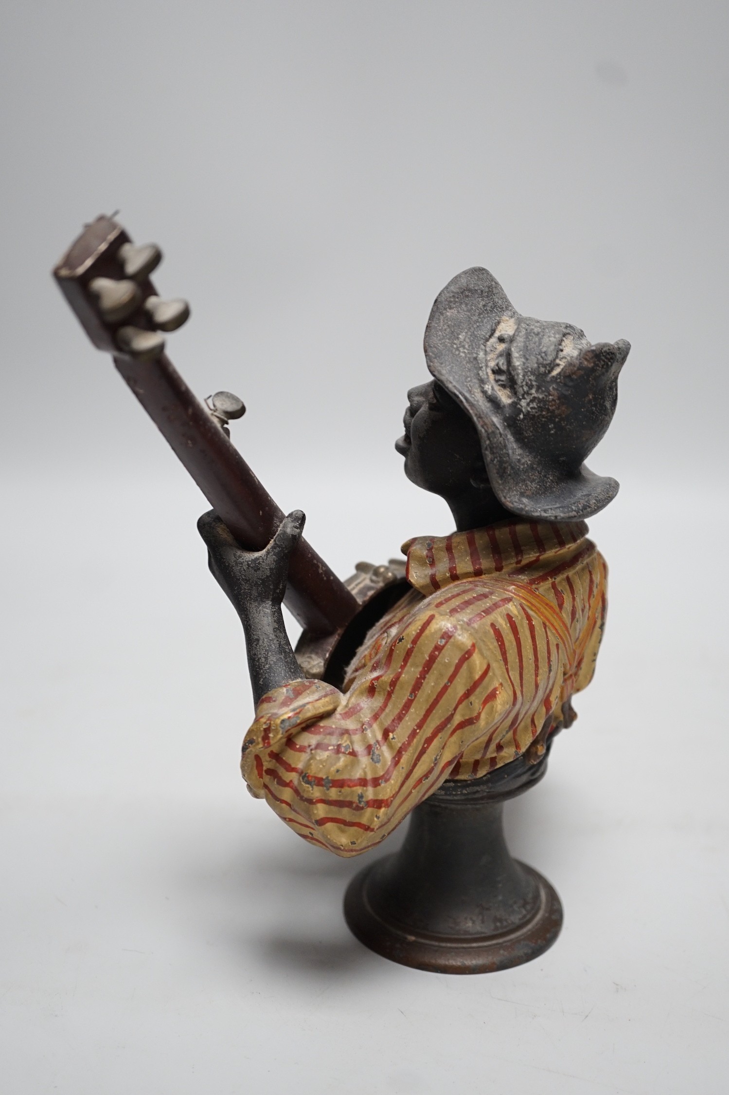 After Emile Coriolan Guillemin (1841-1907). A cold painted spelter model, ‘’The Banjo Player’’, 20cm